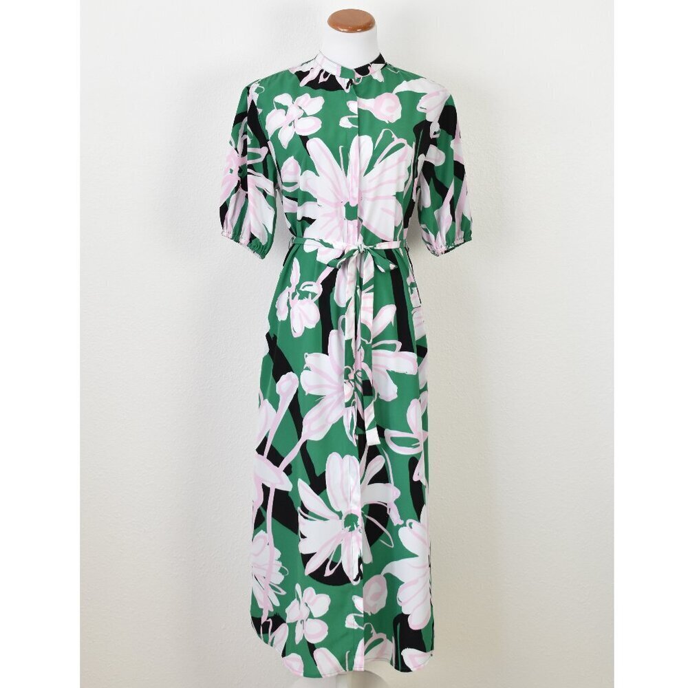Anthropologie Green Maxi Dress with Pale Pink Floral Print